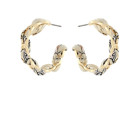 Scarf Fabric Oval Chain Hoops - Picture 1 of 6